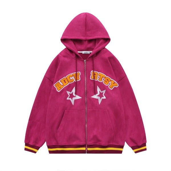 Gababa Oversized Hoodie Zip-up with Baseball Jacket Details G74934 (Plus Size S~XL)