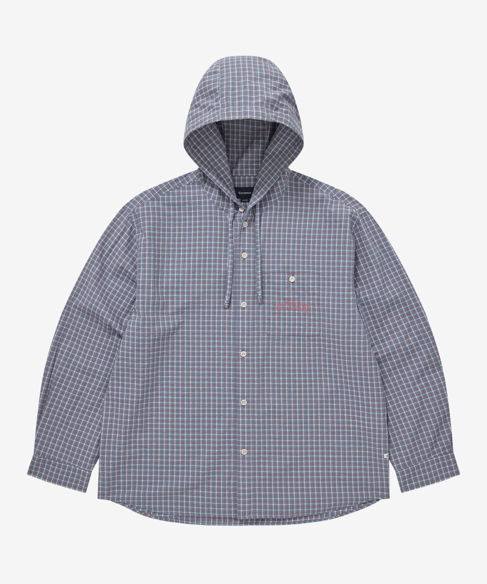 Covernat [Subin Worn] Arch Logo Hoodie Check Shirt Blue