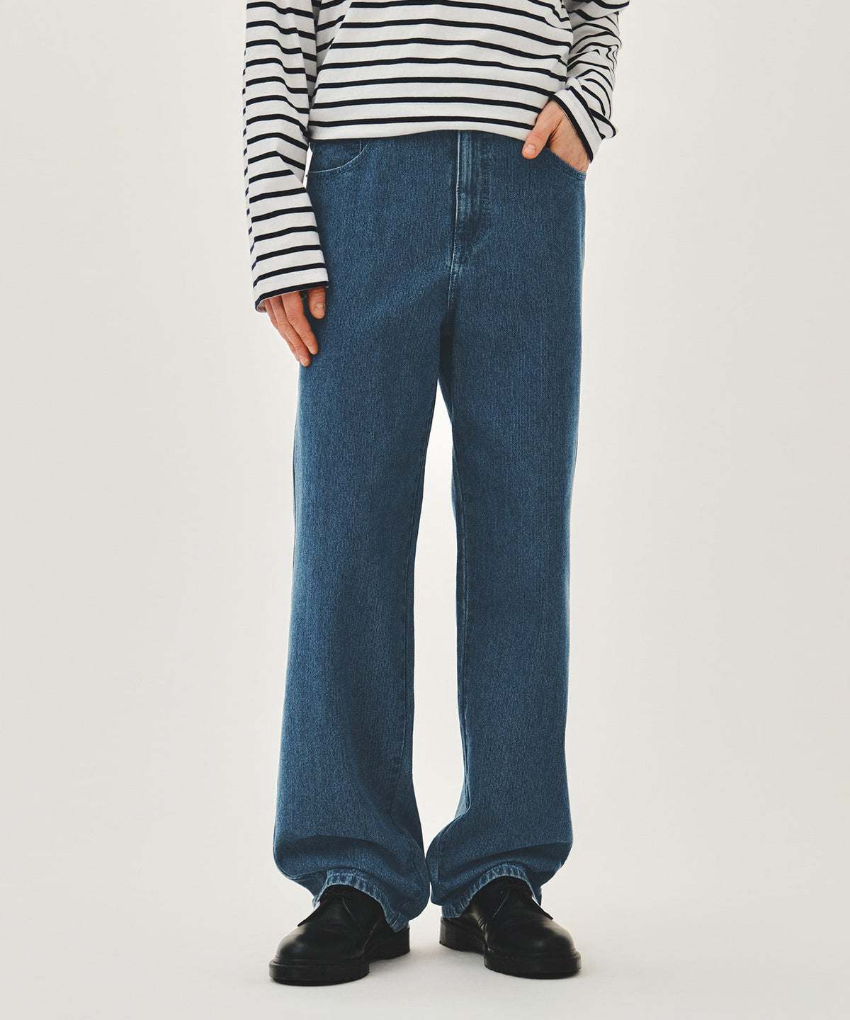 MARITHE M HIGH STRAIGHT STRIPE DENIM PANTS blue